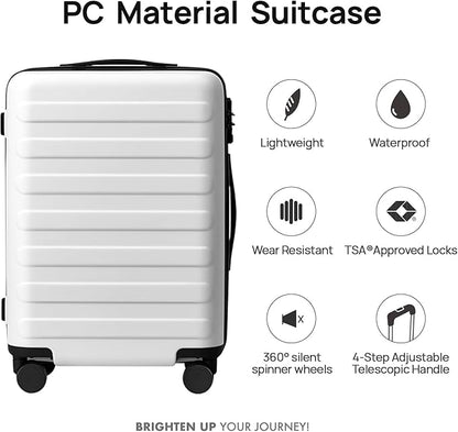NINETYGO Large Checked Luggage 28 Inch, Checking In Luggage with Smooth Spinner Wheels, Lightweight, Hard Shell PC Suitcase, Lightweight Travel Luggage, TSA Approved (Lily White, Rhine Basic)