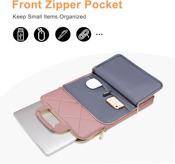 MOSISO Vertical Laptop Shoulder Bag,Computer Bag,Rhombus Quilted Messenger Bag with Front Pocket&Handle&Belt