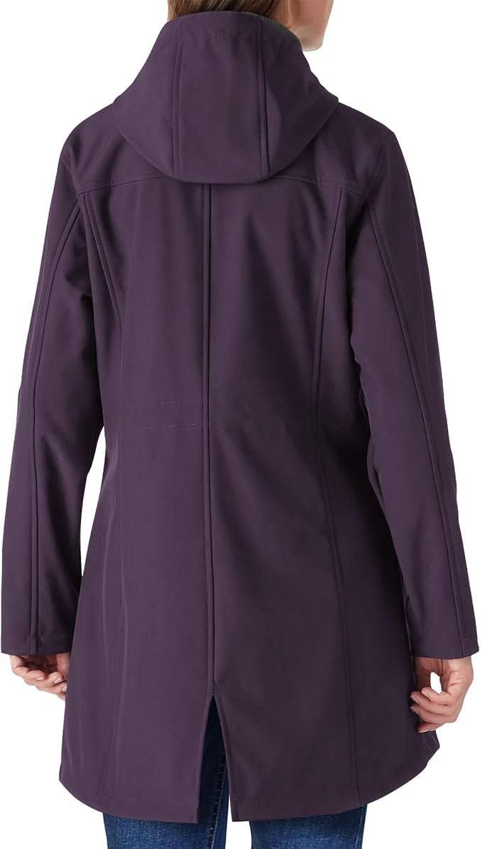 Outdoor Ventures Women's Lightweight Waterproof Fleece Lined Hooded Softshell Rain Jacket, Warm Windbreaker Long Coat