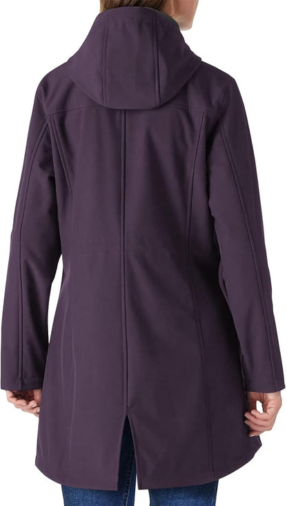 Outdoor Ventures Women's Lightweight Waterproof Fleece Lined Hooded Softshell Rain Jacket, Warm Windbreaker Long Coat