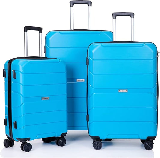 Luggage Sets Wear-Resistance Hardside Lightweight Suitcase Double Spinner Wheels, TSA Lock,Two Hooks, Scratch-resistant Carry-on,3 Piece Set(20inch 24inch 28inch) (Light Blue)