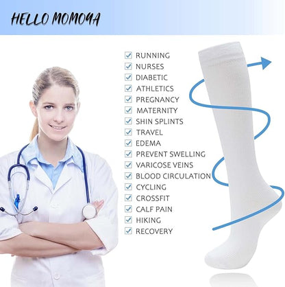 Compression Socks for Women Men Circulation Knee High 8 Pairs for Nurses, Running, Travel, Athletic