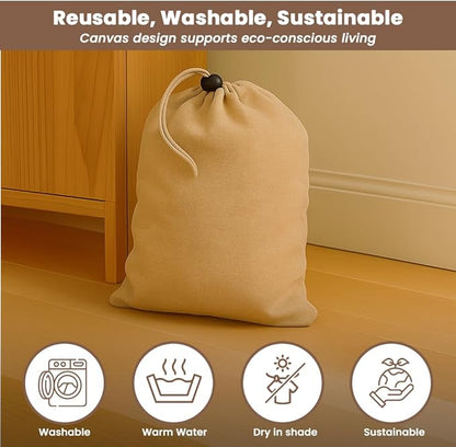 LFH Cotton Rich Shoe Storage Bags with Drawstring, Dustproof Breathable Reusable Organizer, Perfect For Travel, Dorm, Hotel, College, Gym, Easy to Carry, Machine Washable 8"x17" (Pack of 2) - Beige
