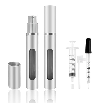 2 Pack Refillable Mini Perfume Atomizer Bottle，Portable Separate Bottles，Travel and Outings Spray Boxes Dispensers 5ml/0.2oz (Silvery)