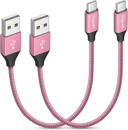 etguuds USB to USB C Cable 1ft, 2-Pack USB A to Type C Charger Cord Fast Charging for Samsung Galaxy A17 A16 A15 A26 A36 A56, S25 S24 S23 S22 S21 S20 S10 Note 20, for iPhone 17 16 15, Moto, Pink