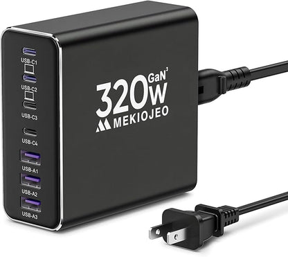 Aluminum Alloy USB C Charger GaN Charger Fast USB C Charging Station 7 Ports 65W Laptop for MacBook Pro/Air/iPad Pro/iPhone (Coal Black)