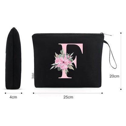 Vavabox A-Z Personalized Makeup Bag, Birthday Gifts for Women Mom, Gifts for Best Friend, Bride Bridesmaid Cosmetic bag (F, Black)