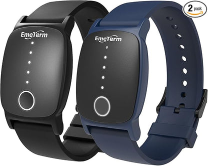 EmeTerm Explore FDA-Cleared Galaxy Black and Navy Blue Anti-Nausea Wristband IP67 Waterproof Morning Motion Travel Sickness Vomit Relief Rechargeable No Gel Drug Free Without Side Effects (2 Pack)