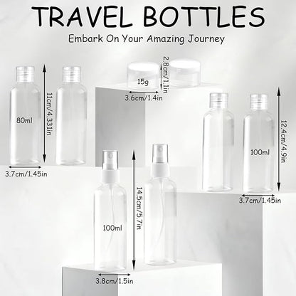 8Pcs Travel Bottles Set, TSA Approved Travel Size Toiletries, Reusable Leak Proof Cosmetic Containers for Shampoo, Conditioner, Cream -Women Men Travel Essentials