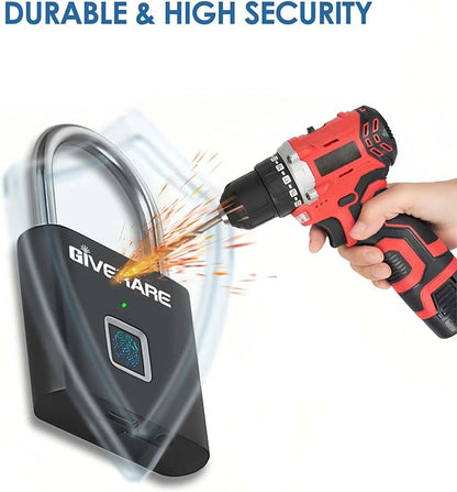Fingerprint Smart Padlock, Biometric Metal Keyless Thumbprint Lock Alloy, USB Rechargeable, Quick Unlock Waterproof Rustproof Locks for Warehouses, Gym, Homes, Office, School Locker, Luggage-Black