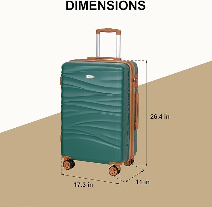Romswi 26" Medium Checked Luggage, Expandable Checked-Medium Hardshell Suitcase with Double Spinner Wheels for 20% More Space, Hardside Luggage, Scratch-Resistant & YKK Zipper Green