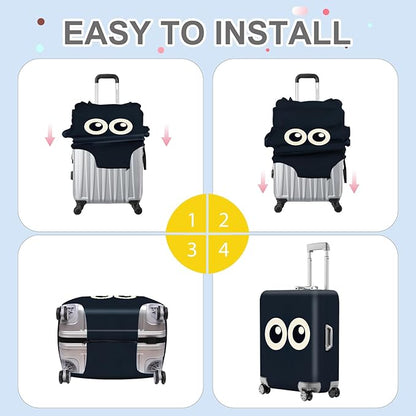 ANNA QUEEN Navy Blue Cartoon Eyes Luggage Cover, Funny Suitcase Protector for 32-34 Inch Luggage, Stretchable & Washable Travel Cover, Cute, Durable & Easy to Spot