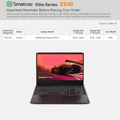 Smatree Laptop Sleeve for 15.6 inch Lenovo IdeaPad Gaming 3 Laptop, for 15.6 inch IdeaPad Gaming 3i Gen 7, Case with Accessory Pocket, YKK Zipper, Shockproof Design(E649)