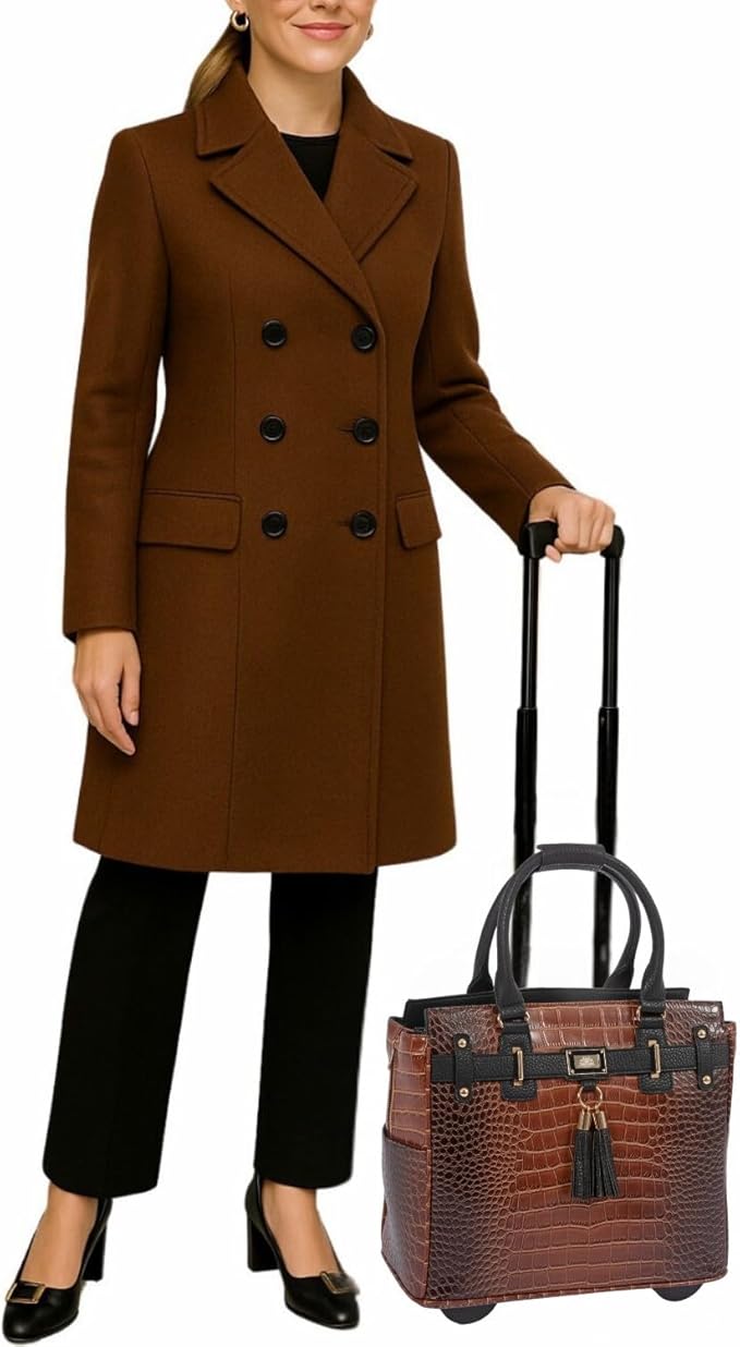 JKM & Company Rolling Laptop Bag for Women | Designer Wheeled Briefcase | Fits 13-17" Laptops | Office Travel Computer Case