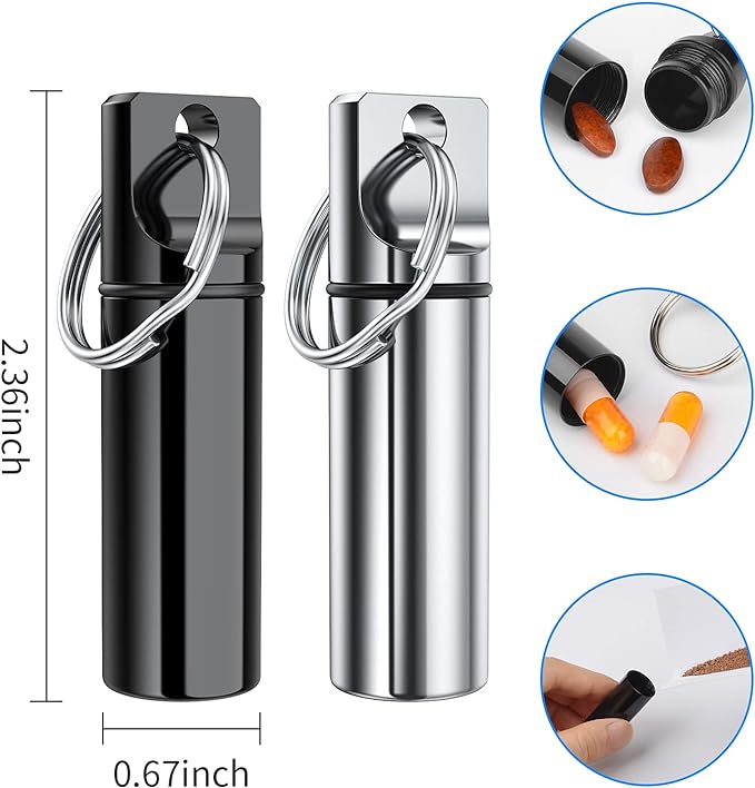 Small Pocket Pill Box Keychain (3 Pack), Aluminium Alloy Portable Mini Pill Organizer Case Container for Purse,Waterproof Metal Pill Holder Medicine Bottle for Outdoor Camping Trave