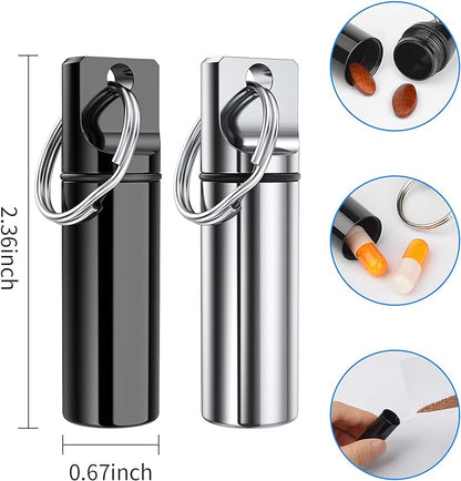 Small Pocket Pill Box Keychain (3 Pack), Aluminium Alloy Portable Mini Pill Organizer Case Container for Purse,Waterproof Metal Pill Holder Medicine Bottle for Outdoor Camping Trave