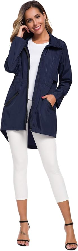 Avoogue Women's Long Raincoat with Hood Outdoor Lightweight Windbreaker Rain Jacket Waterproof