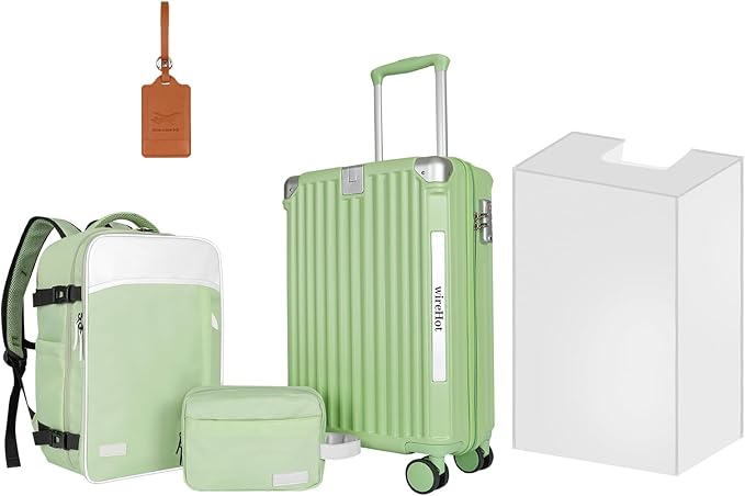 22x14x9 Airline Approved Vintage Style Carry On Luggage with Backpack Sets, ABS+PC Hardshell Small 20 inch Retro Suitcase with Protective Cover & Luggage Tag (Avocado Green, 20in/BP/TB)