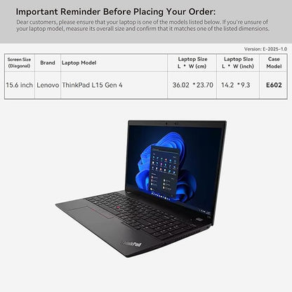 Smatree 15.6 inch Laptop Sleeve for Lenovo ThinkPad L15 Gen 4 Laptop Bag with Accessory Pocket, YKK Zipper, Patented Shockproof Design (E602)