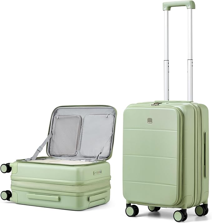 MILADA Expandable Carry On Luggage with Spinner Wheels PC Hard Shell Suitcases 20 Inch Top Opening Travel Suitcase with Wheels TSA Approved Luggage Trunk Rolling Carry-On, Bamboo Green