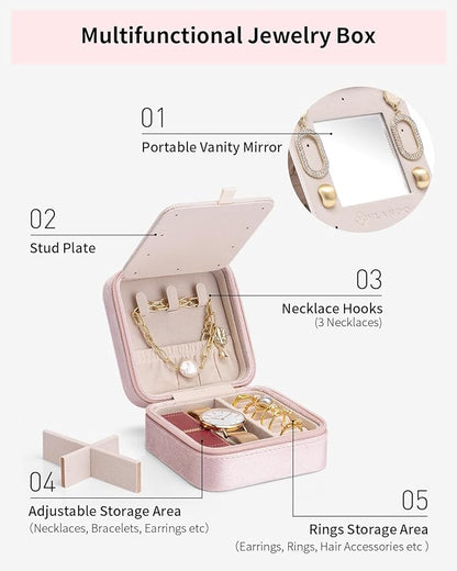 Vlando First Mothers day Gifts for New Mom, M Initial Travel Jewelry Case, Small Jewelry Travel Case, Personalized Travel Mini Jewelry Case, Birthday Gifts for Women Mom Grandma - Letter M, Pink