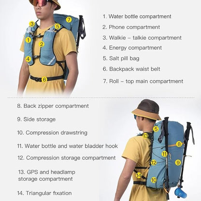 AONIJIE 30L Lightweight Hiking Backpack Waterproof Hiking Bag For Men Women Trail Running Camping Backpack Daypack (Black)