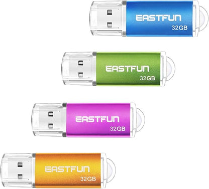 EASTFUN 32GB USB 2.0 Flash Drive Memory Stick Thumb Drive, 4 Pack (4x32GB) Colors (Gold Purple Blue Green)