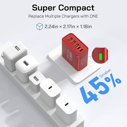 2Pack USB C Fast Charger Block, 60W 5-Port USB C Wall Charger 30W Type C Charging Block, 2USB C+3USB A PPS/PD 3.0 Multiport Charging Cube for iPhone 17 16 15 14 Pro Max,for Galaxy S25 S24 Ultra, i Pad