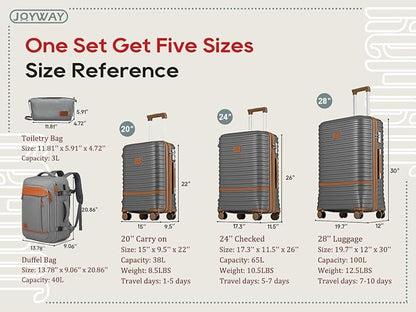 Joyway Expandable Luggage Sets 5 Piece, Lightweight Hard Shell Travel Suitcase Set with Spinner Wheels and TSA Lock (5 piece set，Grey)