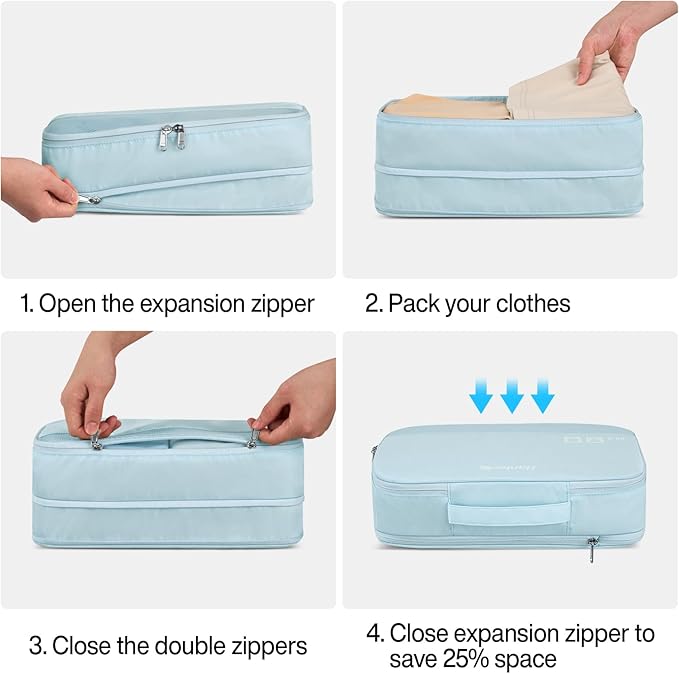 Hanke 7 Set Compression Packing Cubes for Travel, Expandable Large Packing Cubes for Suitcases and Backpack, Luggage Packing Organizer Bags with Double Zipper as Travel Essentials