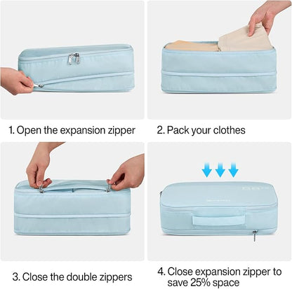 Hanke 7 Set Compression Packing Cubes for Travel, Expandable Large Packing Cubes for Suitcases and Backpack, Luggage Packing Organizer Bags with Double Zipper as Travel Essentials