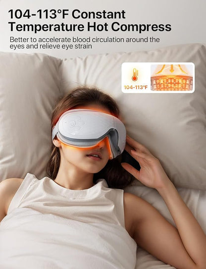 ALLJOY Eye Massager with Heat, Christmas Gifts for Women,White Elephant Gifts for Adults, Bluetooth Music Sleep Mask for Migraine Relief,Eye Strain, Dark Circles & Dry Eyes