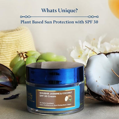 Blue Nectar Coconut Face Cream with SPF 30 Sunscreen for Men | Plant Based Oil Free Moisturizer for Face with Vitamin E |Sunscreen for Oily, Dry & Sensitive Skin (16 Herbs, 1.76 FlOz)