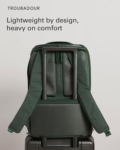 Troubadour Pioneer Backpack 3.0 - Premium Everyday Bag with Padded Laptop Section, Ventilated Shoe Compartment & Sustainable Waterproof Material - All-Day Lightweight Comfort Design - Obsidian Green
