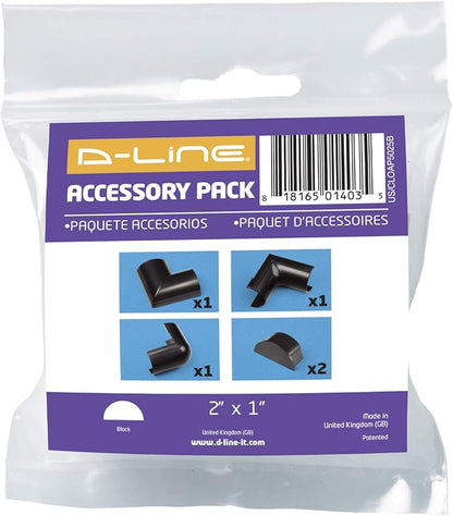 D-Line Large Cable Raceway Accessory Pack, Join 2in x 1in Cord Cover Lengths, 5 Accessories Included, Hide Cords Around a Variety of Angles - Black