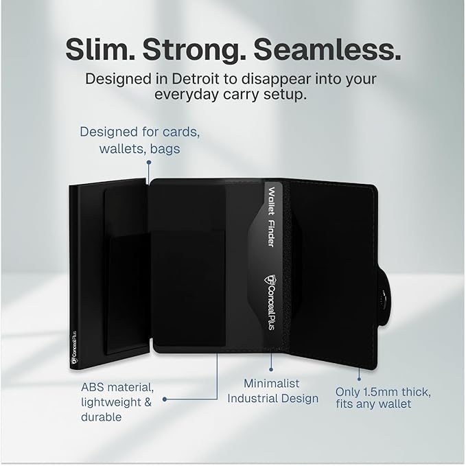 Conceal Plus Wallet Finder Slim Tracker, 5-Year Battery Life - Never Needs Charging, Track Wallet, Backpack, Luggage and More, Works with Apple Find My iOS Only (Android Not Supported)