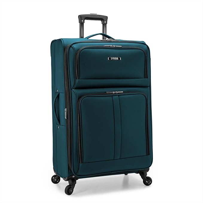 U.S. Traveler Anzio Softside Sturdy Ballistic Nylon Expandable Travel Suitcase Luggage with 4 Spinner Wheels, Teal, Checked-Large 30-Inch