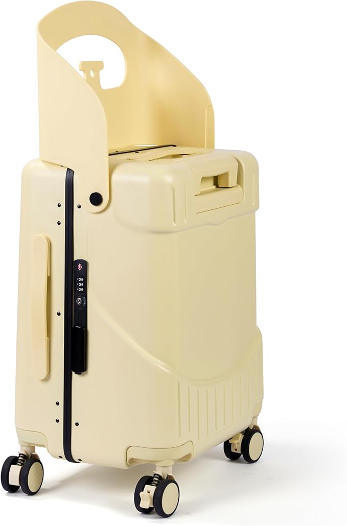 RAINRO & CO Butter Beige 20" Ride-On Carry-On Luggage for Kids & Adults with Built-In Seat, Spinner Wheels, and Secure TSA Lock – Durable Hardside Carry-On