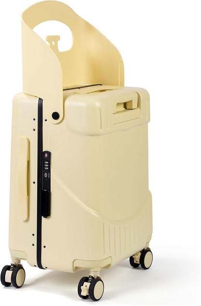 RAINRO & CO Butter Beige 20" Ride-On Carry-On Luggage for Kids & Adults with Built-In Seat, Spinner Wheels, and Secure TSA Lock – Durable Hardside Carry-On
