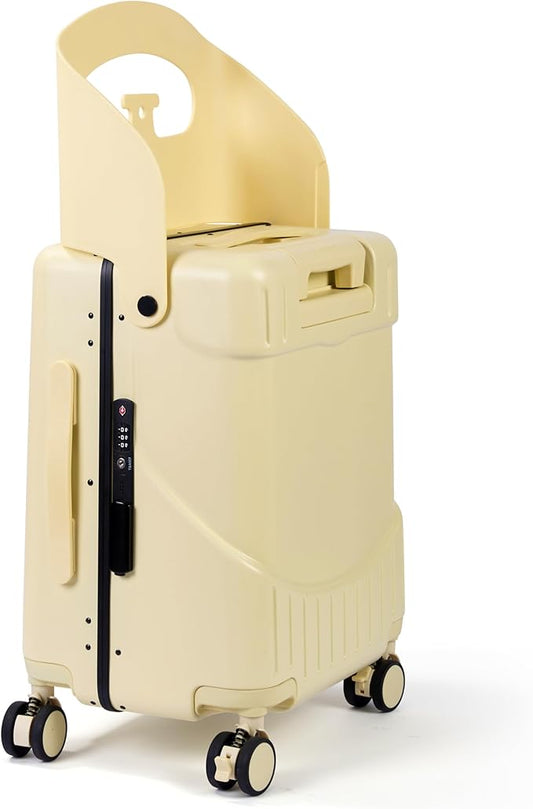 RAINRO & CO Butter Beige 20" Ride-On Carry-On Luggage for Kids & Adults with Built-In Seat, Spinner Wheels, and Secure TSA Lock – Durable Hardside Carry-On