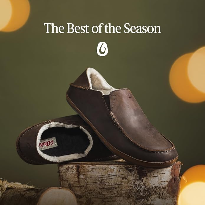 OLUKAI Moloa Slipper, Men's Premium Leather Slip-On Shoes, Soft Genuine Shearling Lining & Gel Insert, Drop-In Heel & All-Day Comfort