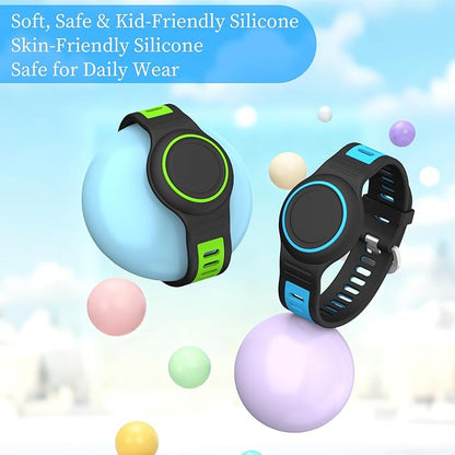 2-Pack Bracelet Compatible with AirTag for Kids, Waterproof Airtag Bracelet Full Coverage Protective Case Design Soft Silicone Hidden Air Tag Holder for Toddler Child Elderly (Blue+Green)