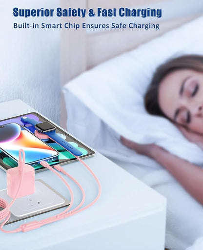 for Apple Watch Charger 6FT, 3 in 1 Magnetic Smart iWatch Fast Charger Cable with 20W Type C Wall Charger Block for Apple Watch Series Ultra/SE/9/8/7/6/5/4/3/2/1 & iPhone15/14/13/12/11 (Pink)