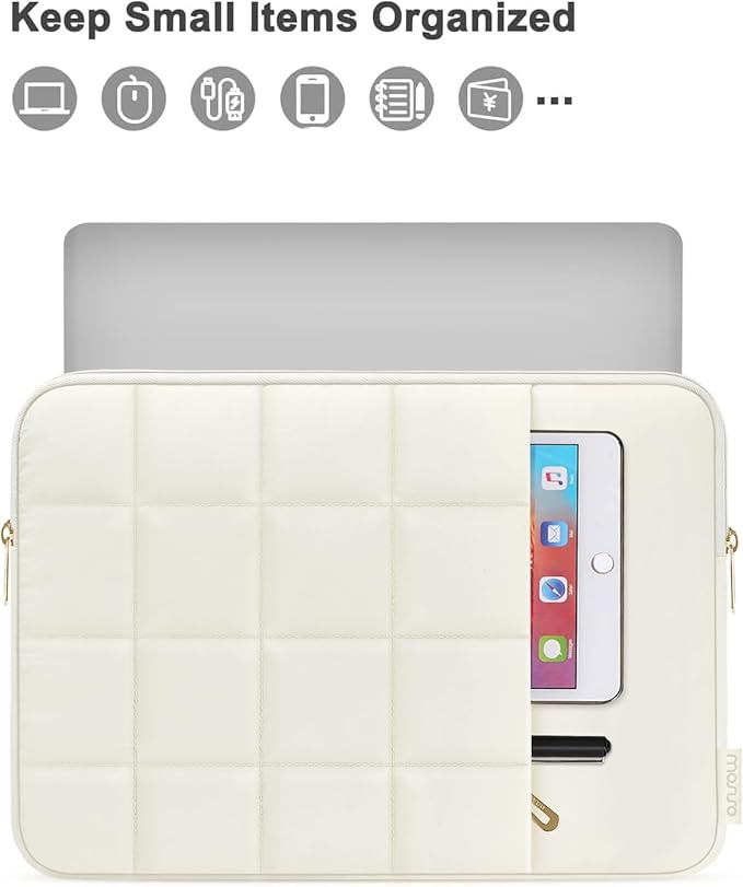 MOSISO 15-16 inch Laptop Case, 15.6 inch Puffy Laptop Sleeve Compatible with MacBook Pro 16 M4 M3 M2 M1, HP Acer Dell Lenovo Notebook, Twelve Square Quilted Bag with Vertical Pocket&Small Case, Sand