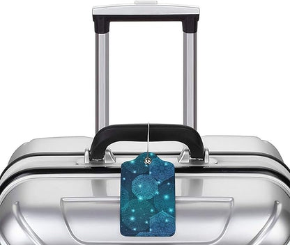 2Pcs Glowing Mandala Themed Luggage Tags for Suitcases, Beautiful Art Teal Blue Name ID Identifier Labels for Baggage Travel Bag, Shine Aesthetic Leather Bag Tags with Full Privacy Cover