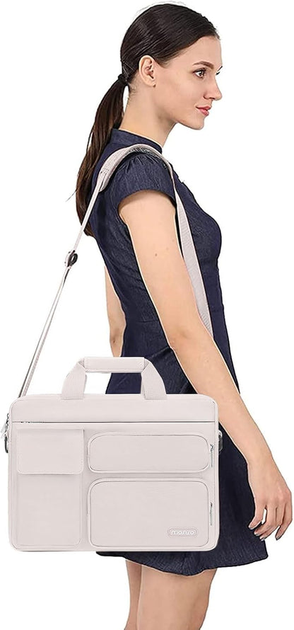 MOSISO Laptop Shoulder Bag 15.6 inch, 15-15.6 inch Computer Bag Compatible with MacBook Pro 16 inch, HP, Dell, Lenovo, Notebook with 2 Raised&1 Flapover&1 Horizontal Pocket&Handle&Belt, Stone Gray