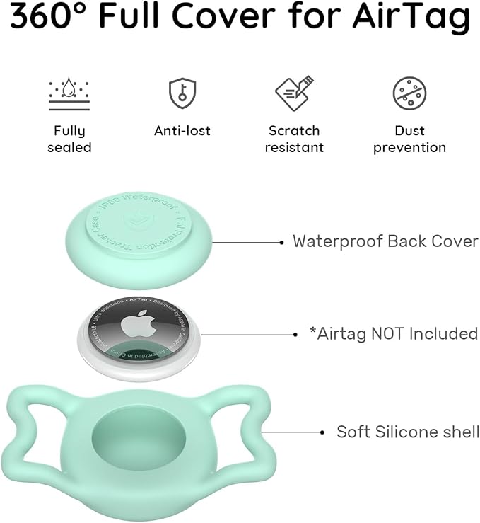 for AirTag Dog Collar Holder, Dog Air Tag Holder, IP68-Waterproof | Lightweight Silicone | Anti-Lost | Ultra-Durable | Compatible with Apple AirTags (Light Green)