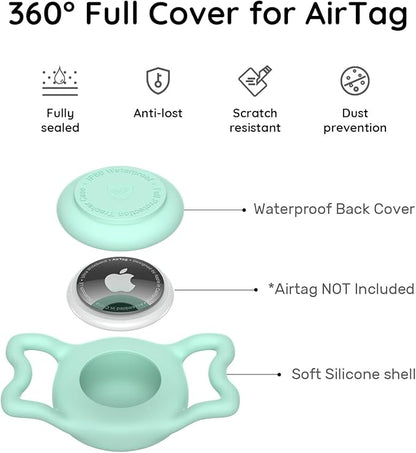 for AirTag Dog Collar Holder, Dog Air Tag Holder, IP68-Waterproof | Lightweight Silicone | Anti-Lost | Ultra-Durable | Compatible with Apple AirTags (Light Green)