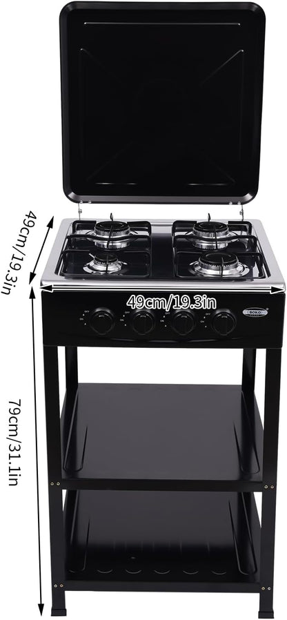 Propane Gas Stove, 4 Burner Propane Burner, Auto Ignition Portable Gas Stove with Support Leg Stand and Wind Blocking Cover Adapter for Rv Apartment Outdoor Cooking (Black)
