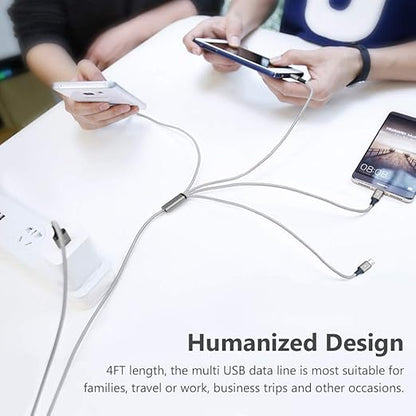 Puxnoin Multi Charging Cable, Multi USB Cable 2Pack 4FT Universal 4 in 1 Multiple USB Cable Fast Charging Cord with Type-C, Micro USB Connectors for Cell Phones Tablets, Silver